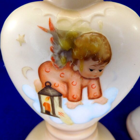 2 Hummel Goebel Angel Heart Shaped Ceramic Candle Holders / Candlesticks Vintage - Picture 5 of 9